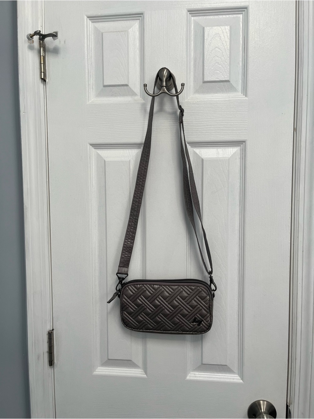 LUG Coupe XL RFID Quilted  Convertible Crossbody Belt Bag Silver Grey Metallic